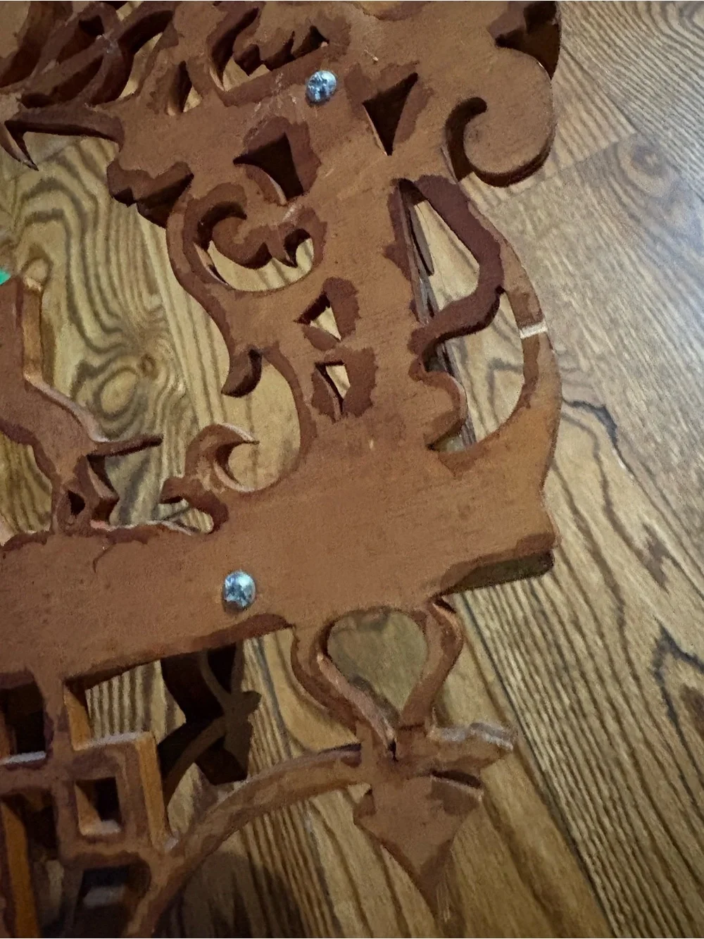 Vintage Brown Wooden Shelf with Folk art Tree & Bird Cutout